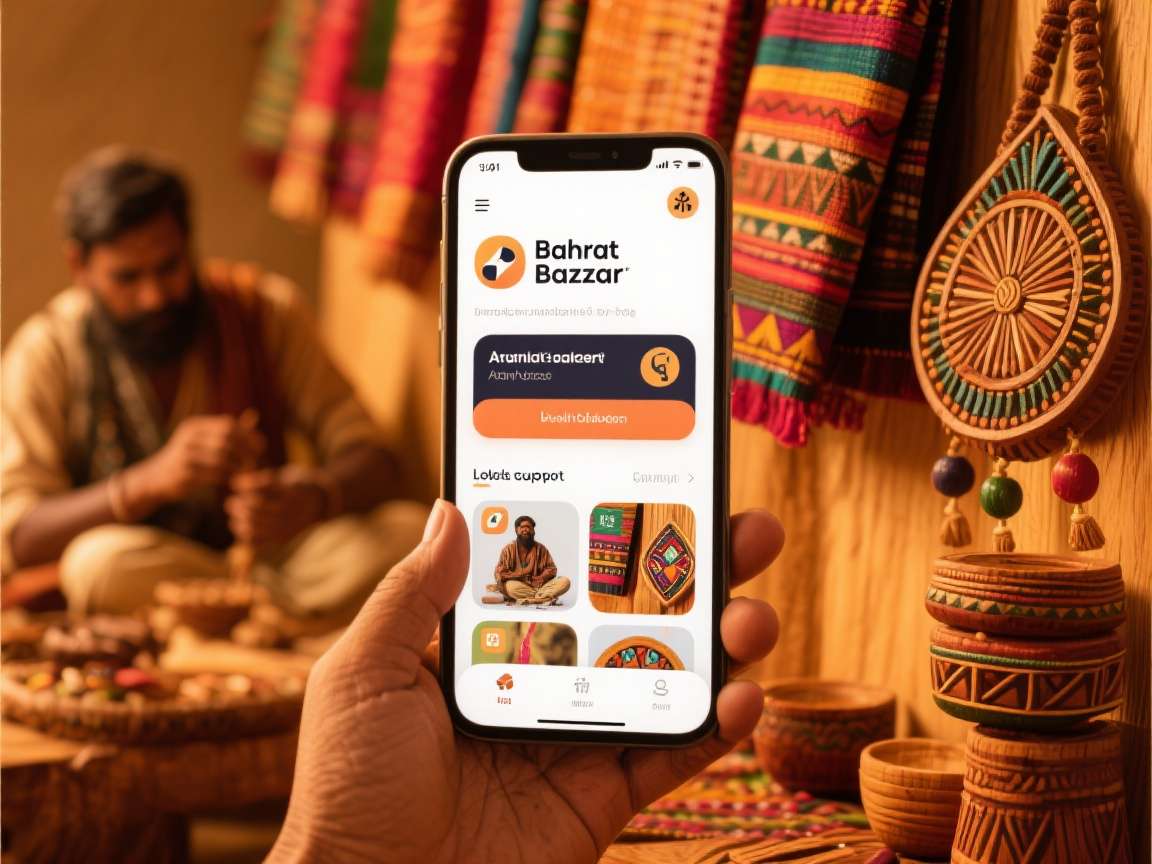 Bharat Bazaar e-commerce app showing Indian handicrafts and products