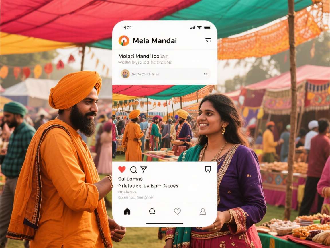 Mela Mandi social app showing community features and local event listings