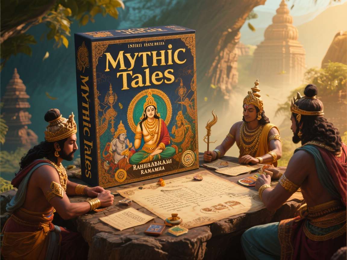 Mythic Tales game showing characters from Indian mythology in an adventure setting