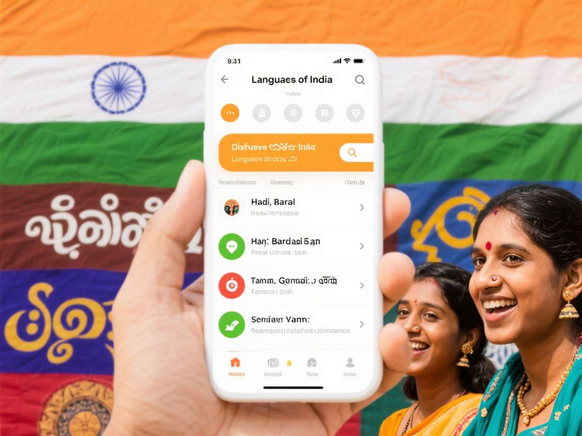 Languages of India app showing language learning exercises and vocabulary lessons
