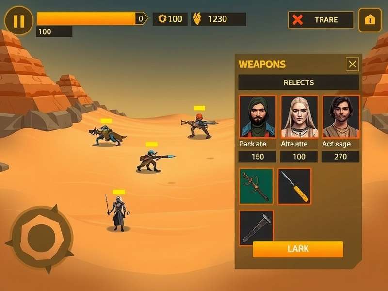 Dune Warriors gameplay screenshot showing desert battle arena