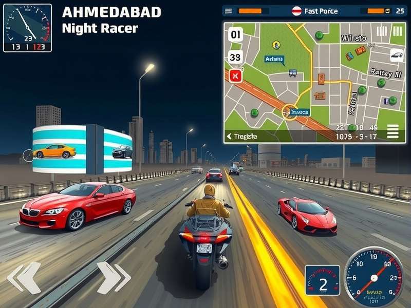 Ahmedabad Night Racer gameplay screenshot showing night racing