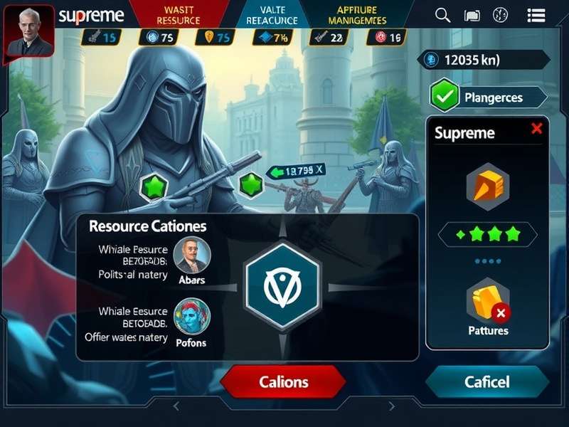 Discuss Supreme gameplay interface showing strategic elements