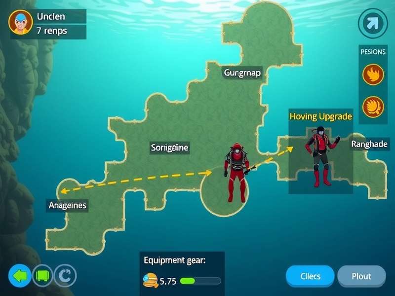 Aquatic Adventure Quest equipment upgrade interface showing diving gear