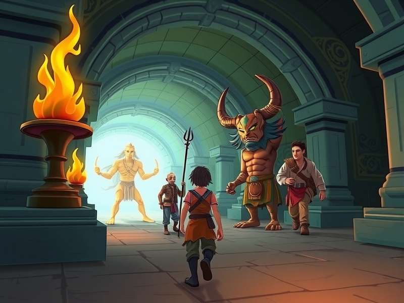 Mystical Tunnel Voyage story scene showing protagonist meeting mythological figure