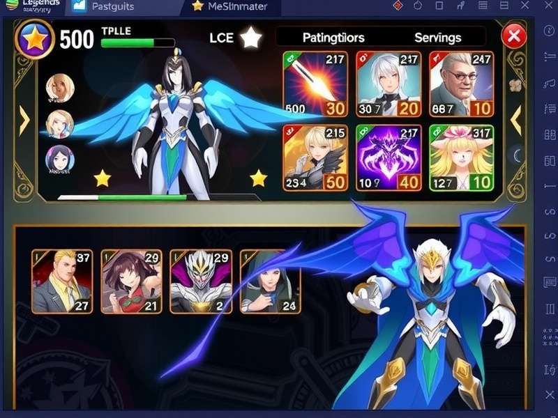 Shining Legends Game Interface Shining Legends game interface showcasing character selection and battle scenes