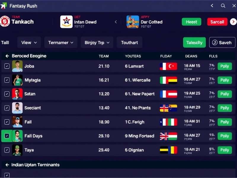 Indian T20 Fantasy Rush Dashboard Interface
