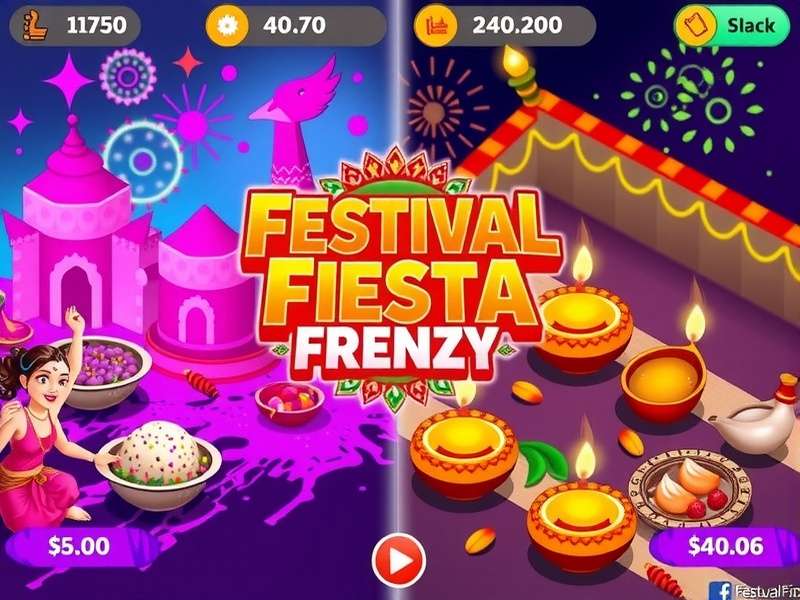 Festival Fiesta Frenzy gameplay showcasing vibrant Holi celebrations