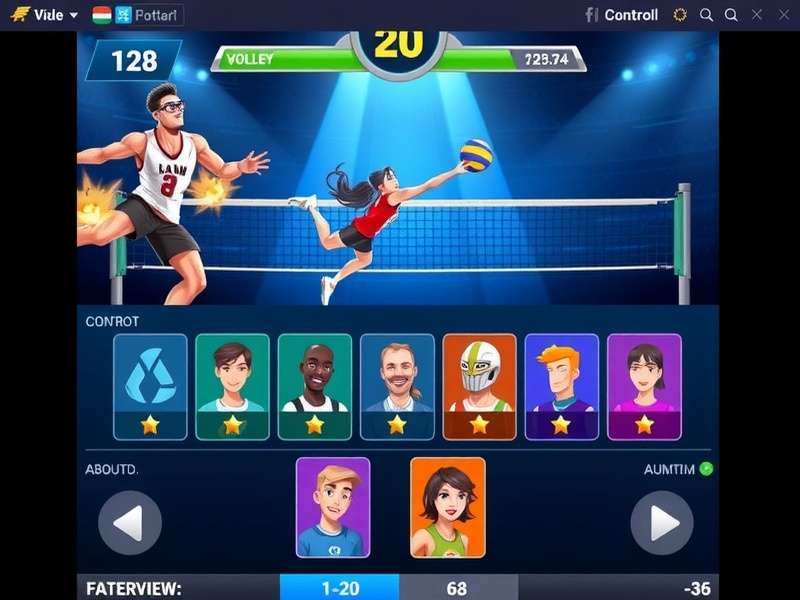 Volley Flash Champ character selection screen showing diverse athletes