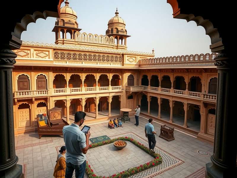 Courtyard scene from Ultimate Haveli showing intricate architecture