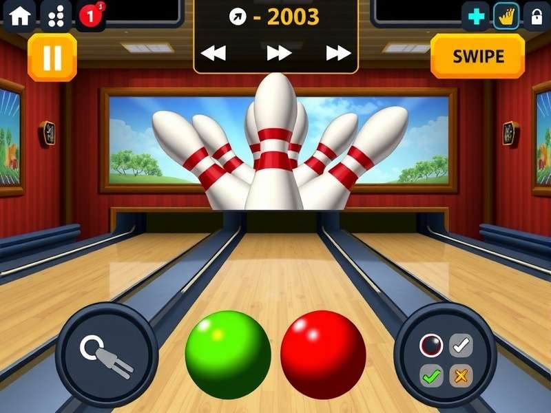 Bowling King India gameplay screenshot showing realistic bowling alley