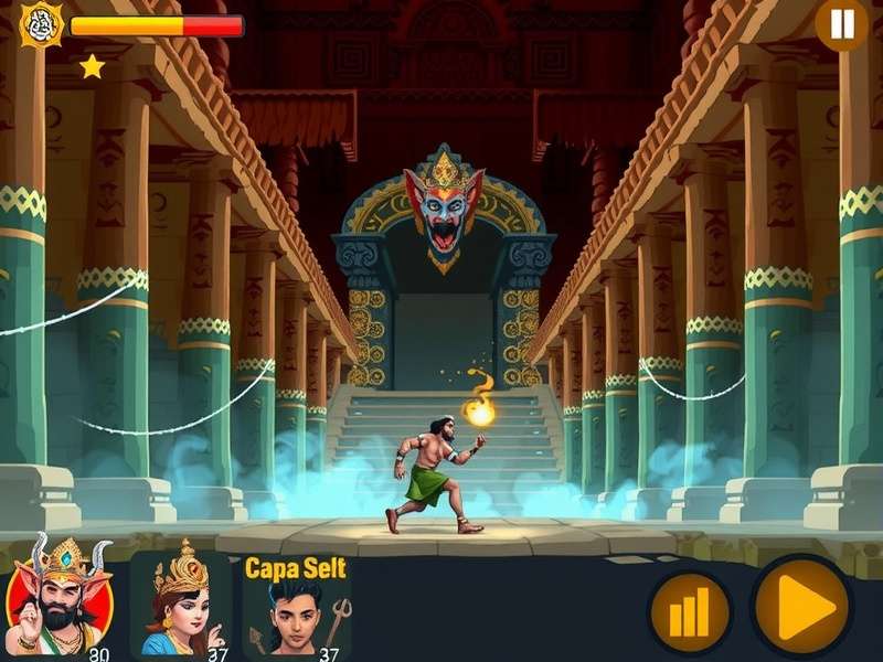 Temple Sacred Run gameplay screenshot showing character running through ancient temple