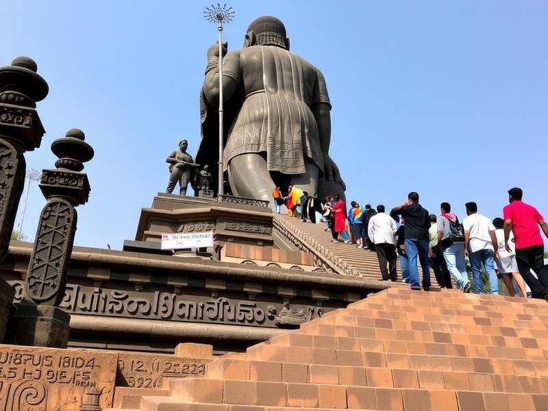 Pilgrims climbing steps at Shravanabelagola