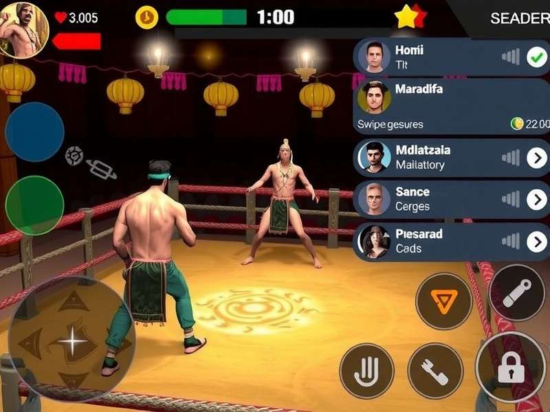 Wrestling Daredevil gameplay screenshot showing traditional Indian wrestling arena