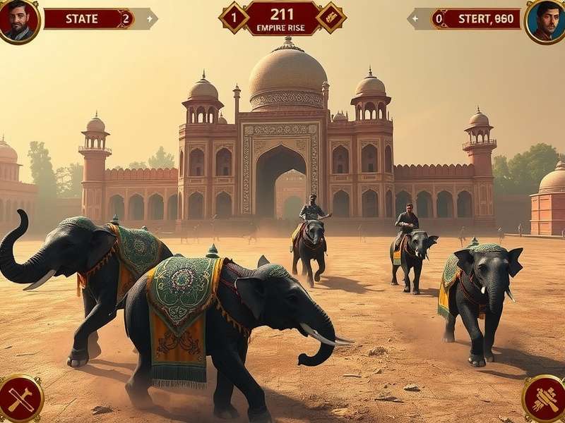Mughal Empire Rise battle scene with war elephants