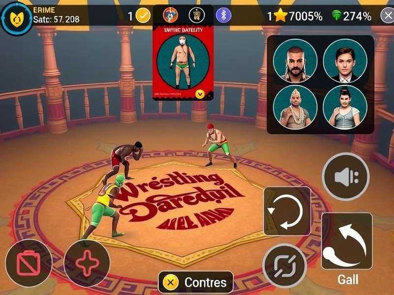 Wrestling Daredevil control interface showing swipe gestures and buttons