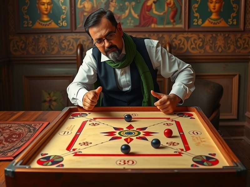 Historical carrom board and pieces from early 20th century