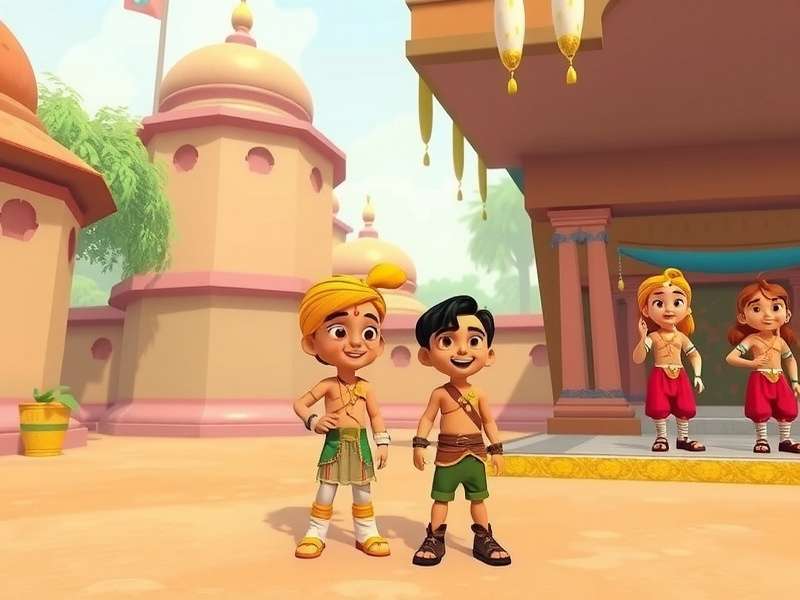 Chhota Bheem Treasure Hunt Character Roster Chhota Bheem Treasure Hunt characters standing together in Dholakpur