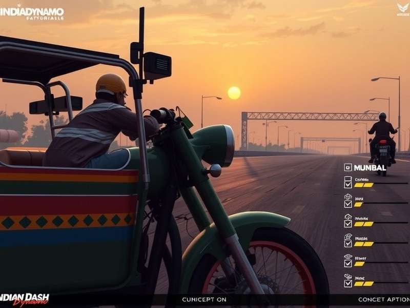 Early concept art of Indian Dash Dynamo showing traditional Indian vehicles