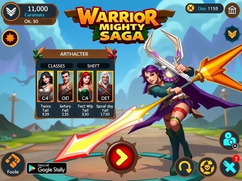 Warrior Mighty Saga character selection screen showing different classes