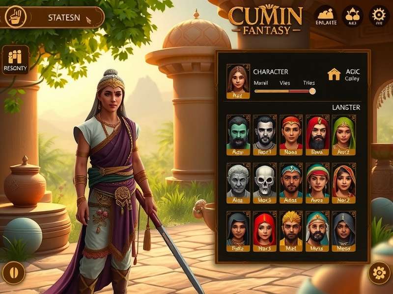 Cumin Fantasy India gameplay screenshot showing character in ancient Indian setting