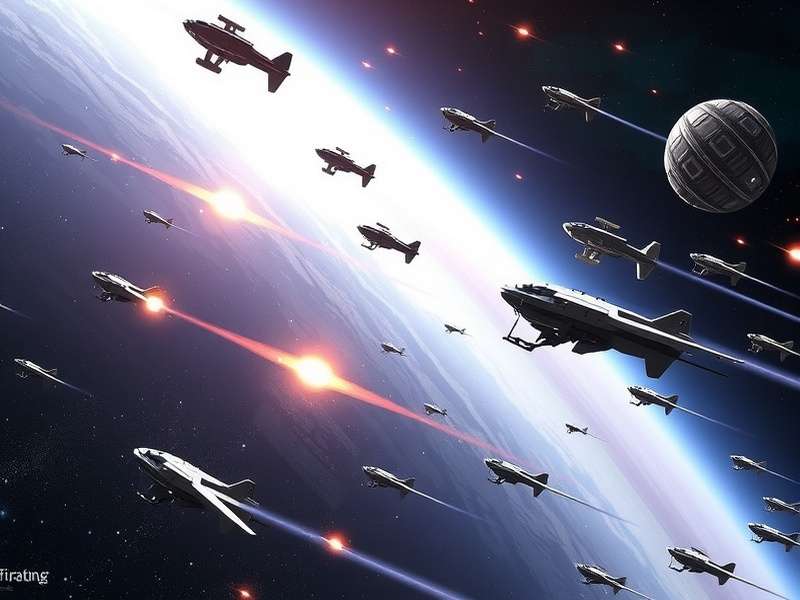 Nova Frontier Battle spaceship fleet in cosmic battle