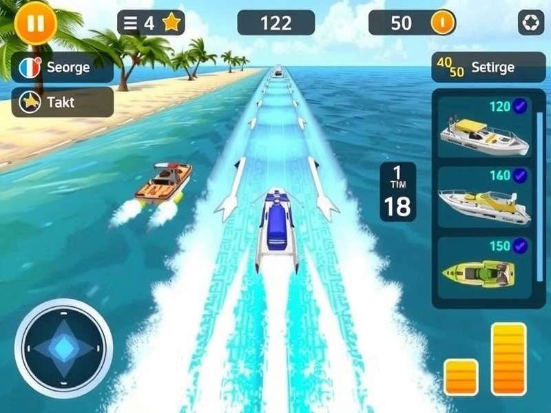 Ocean Explorer Race gameplay showing high-speed watercraft racing through tropical waters
