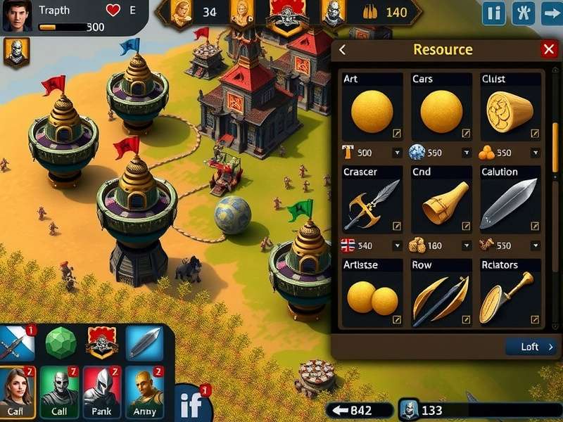 Resource management interface in Warrior Kingdoms Rise showing various resource types