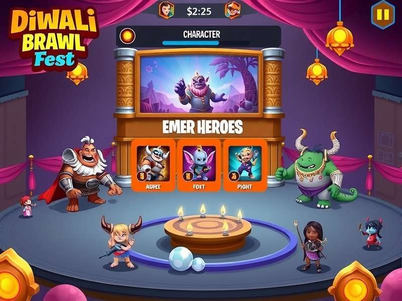 Diwali Brawl Fest character roster showing diverse heroes