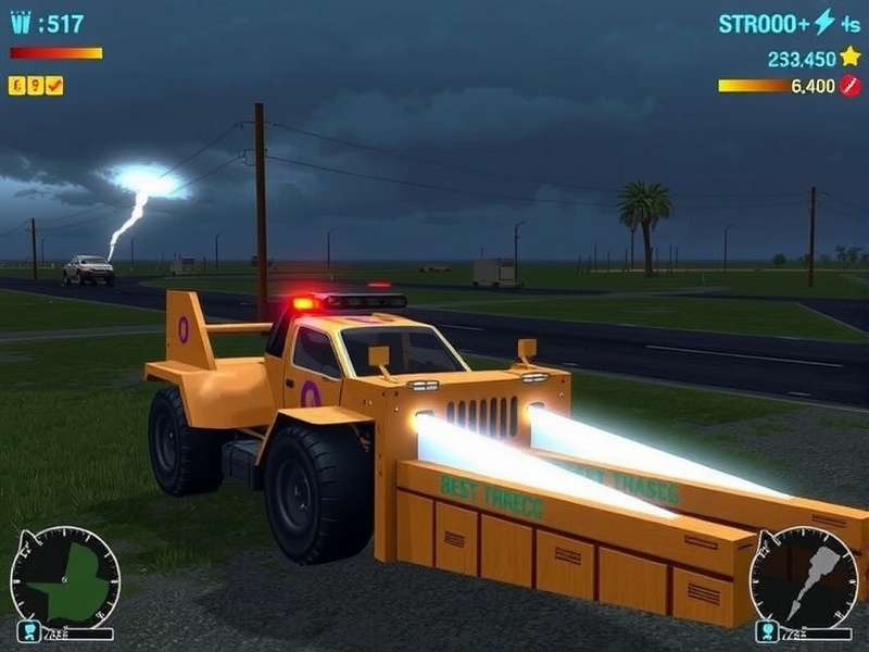 Cyclone Chaser X gameplay screenshot showing storm chasing vehicle