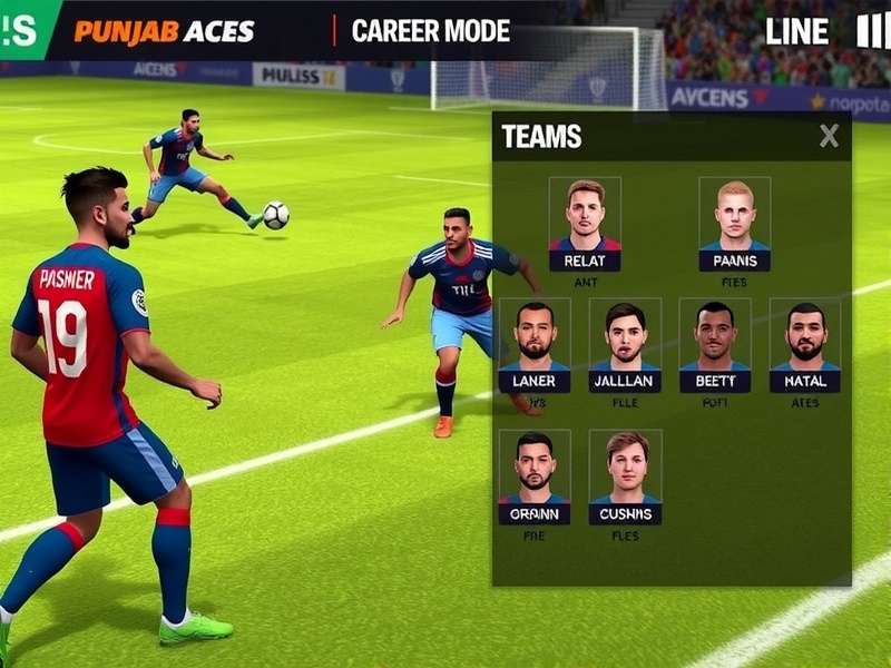 Punjab Football Aces team selection screen showing various regional teams