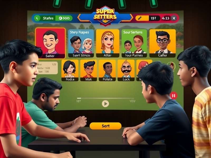 Super Setters character selection screen showing diverse avatars