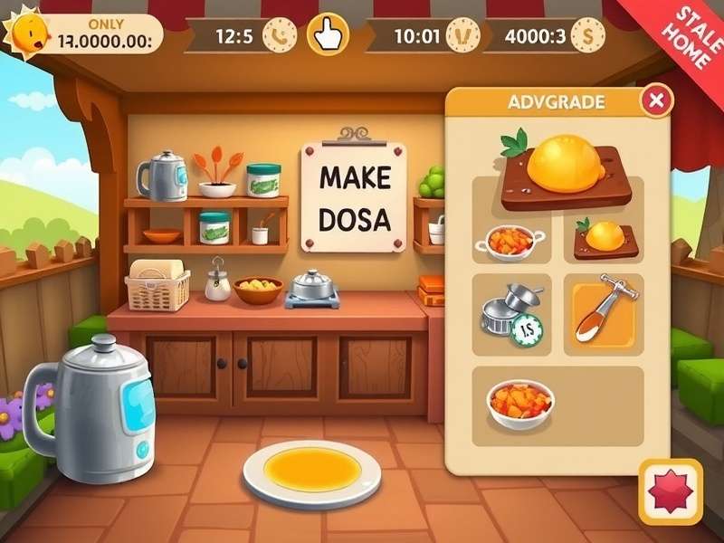 Sunny Shore Dosa Quest progression screen showing stall upgrades