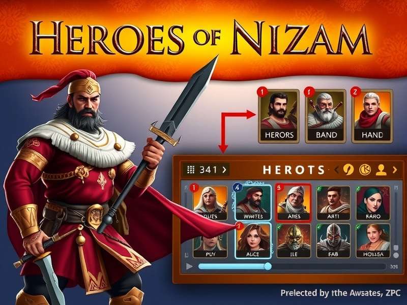 Heroes Of Nizam game banner showing warriors in historical Indian attire