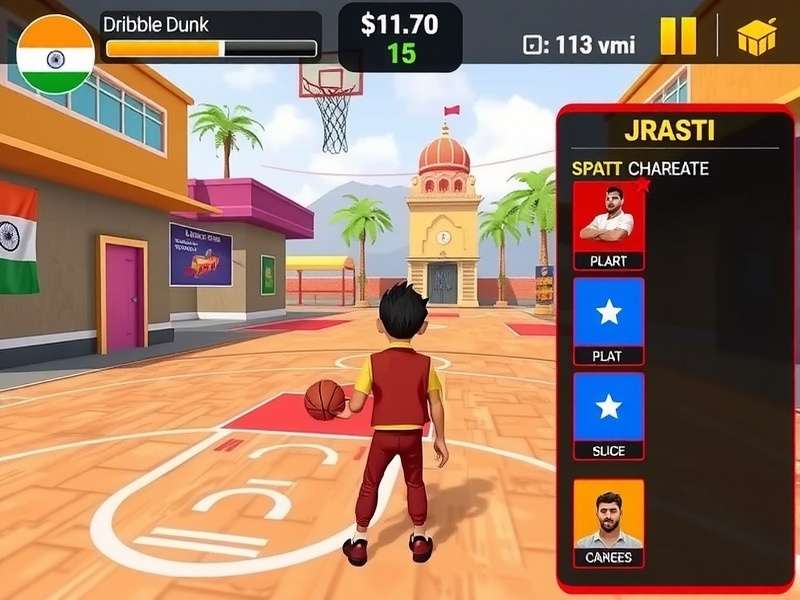 Desi Dribble Dunk gameplay screenshot showing Indian street basketball court