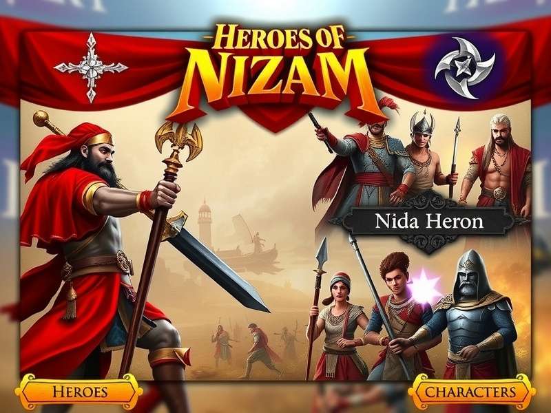 Character selection screen showing diverse heroes from Nizam era