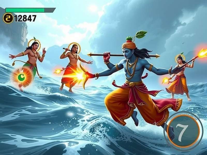 Krishna Wave Warrior gameplay screenshot showing divine combat