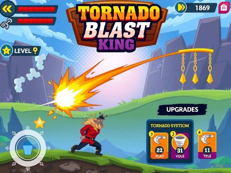 Tornado Blast King gameplay screenshot showing vibrant visuals and action elements